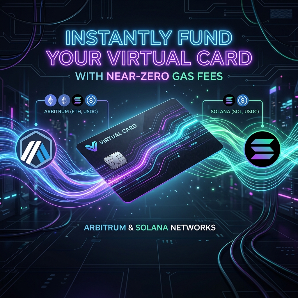 Gastar criptomonedas sin comisiones de gas: Cómo recargar tarjetas virtuales en Arbitrum y Solana